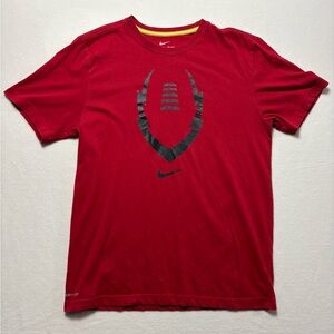 Nike Men's Red Short Sleeve Dri Fit Tee with Black Football Graphic design